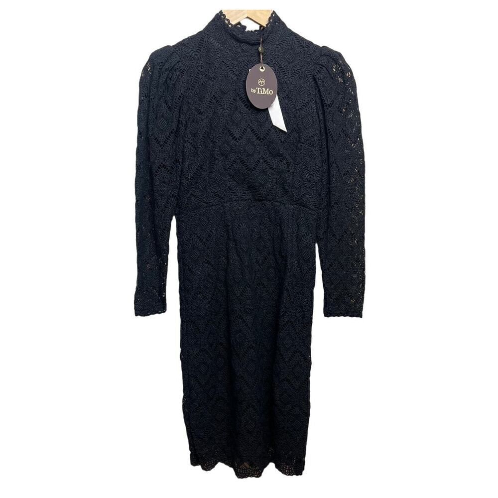 byTimo Black Lace Mock Neck Puff Sleeve Shift Dress NWT Sz. XS